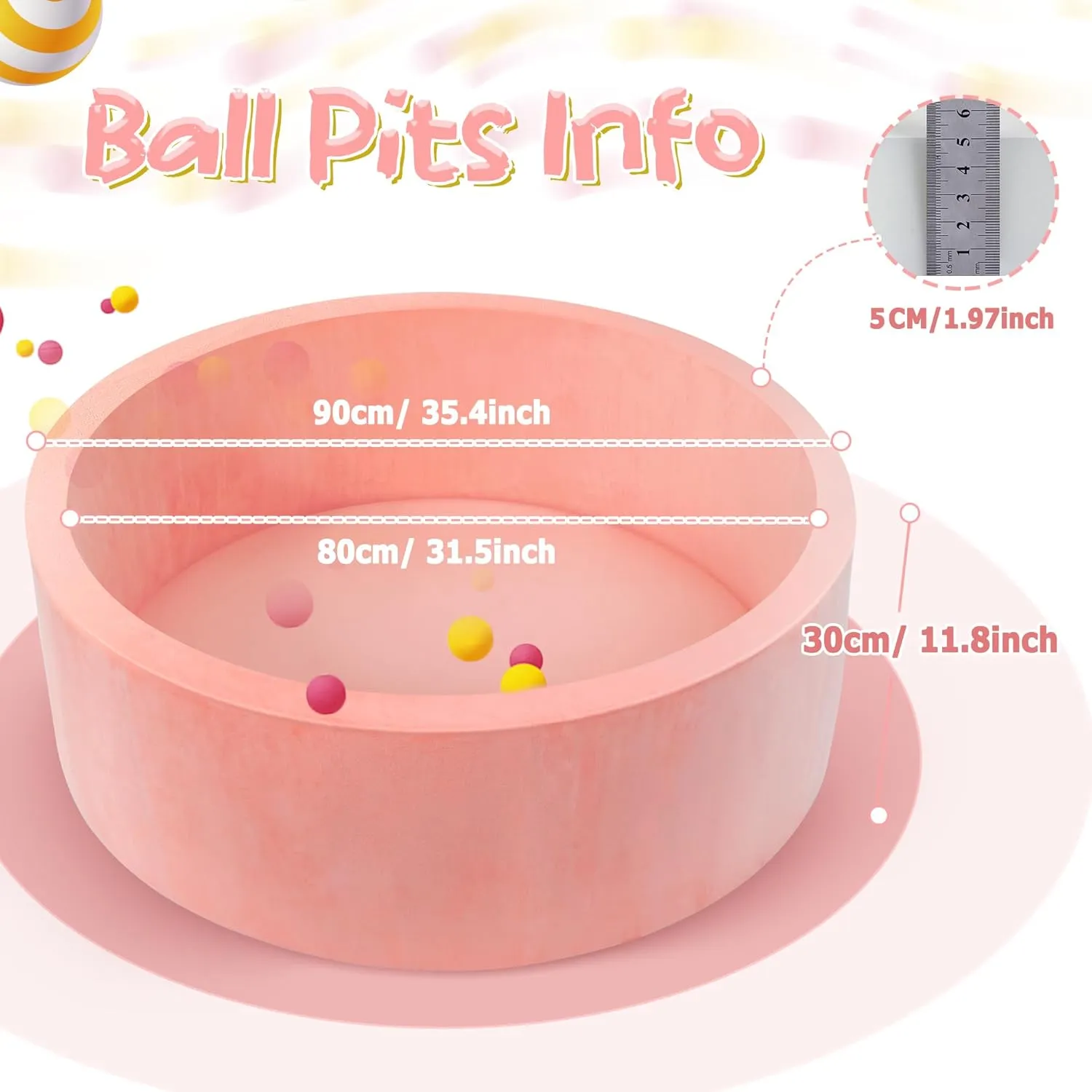 Foam Baby Ball Pit, 35.4"x 11.8" Ball Pits for Toddlers, Soft Round Kiddie Baby Playpen Ball Pool for Kids with Soft Memory Sponge, Ideal Gift for Babies Indoor and Outdoor Game,(Balls not Included)
