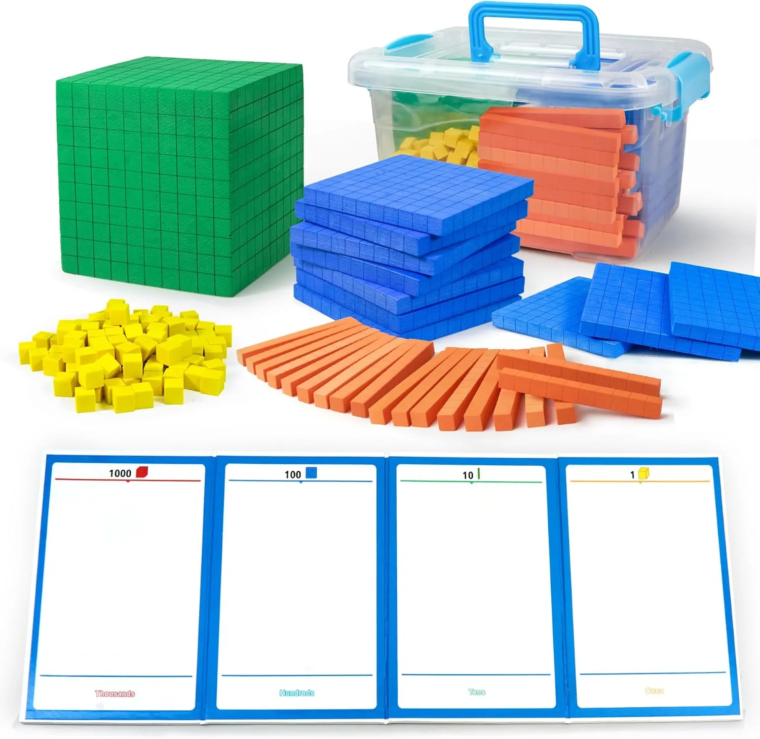 Foam Base Ten Blocks for Place Value, Early Counting, Manipulatives, Counters, Cubes - Kids Math Learning Tool