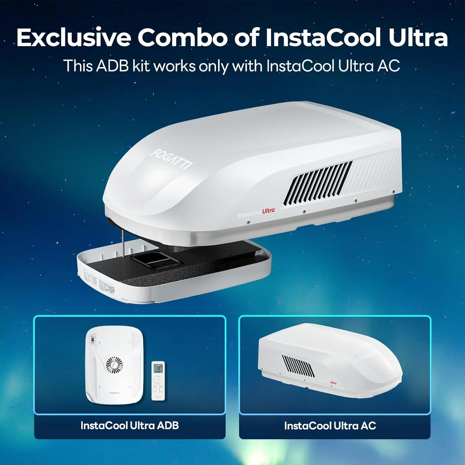 FOGATTI Air Distribution Box, Air Conditioner ADB with Wifi or Remote Control - Used for Fogatti RV AC Unit with Heat Pump, Non-Ducted White(1 Package)