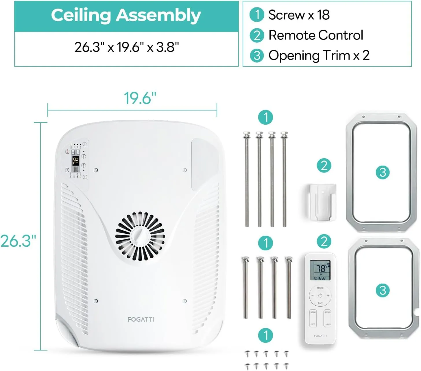 FOGATTI Air Distribution Box, Air Conditioner ADB with Wifi or Remote Control - Used for Fogatti RV AC Unit with Heat Pump, Non-Ducted White(1 Package)