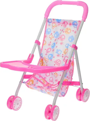 Foldable Baby Dolls Stroller Toy for Little Girls, Small Pink Pushchair Lightweight Dolls Pram Carriage for 18 Inches Doll
