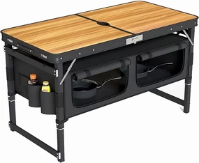 Folding Camping Table, Aluminum Camping Table with Storage Organizer, 3 Adjustable Height, Picnic Tables for Outdoors for Picnic BBQ Beach Traveling (Color : F)