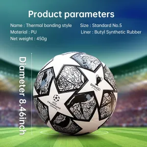 Football Fans Memorabilia 2024 Soccer Ball Birthday Present Size 5 Match Ball with Seamless Stitching (Grey)