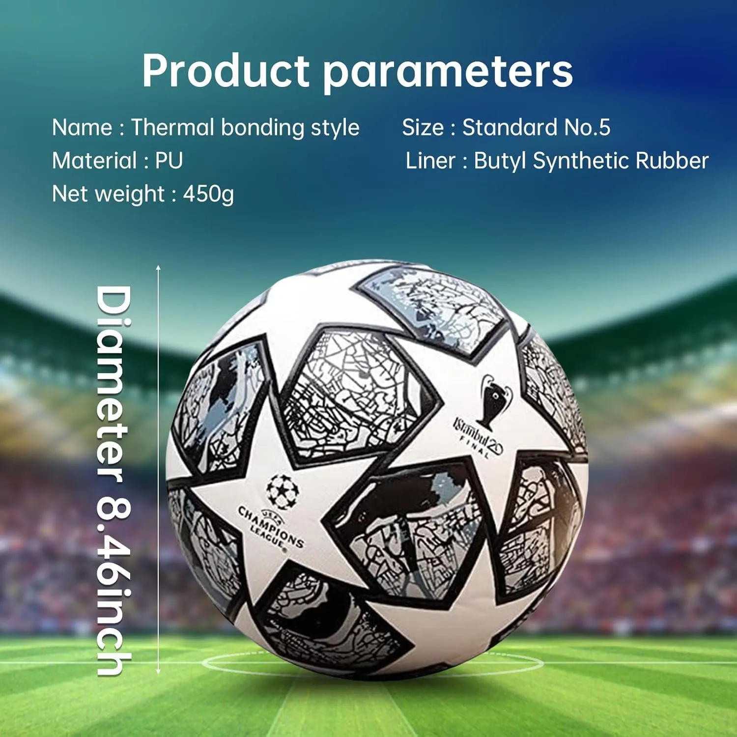 Football Fans Memorabilia 2024 Soccer Ball Birthday Present Size 5 Match Ball with Seamless Stitching (Grey)