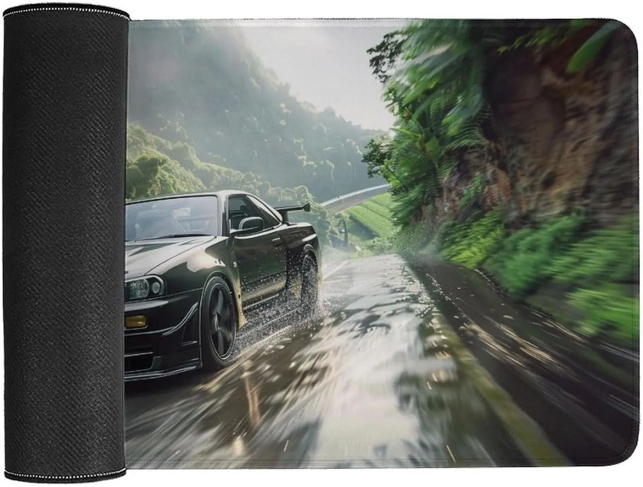 FoRes JDM Large Gaming Mouse Pads Crossing The Jungle JDM Car R34 Desk Mat Non-Slip Rubber Base Laptop Computer Accessories Supplies Writing Pad for Office Home 40X75cm