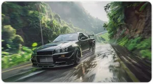 FoRes JDM Large Gaming Mouse Pads Crossing The Jungle JDM Car R34 Desk Mat Non-Slip Rubber Base Laptop Computer Accessories Supplies Writing Pad for Office Home 40X75cm