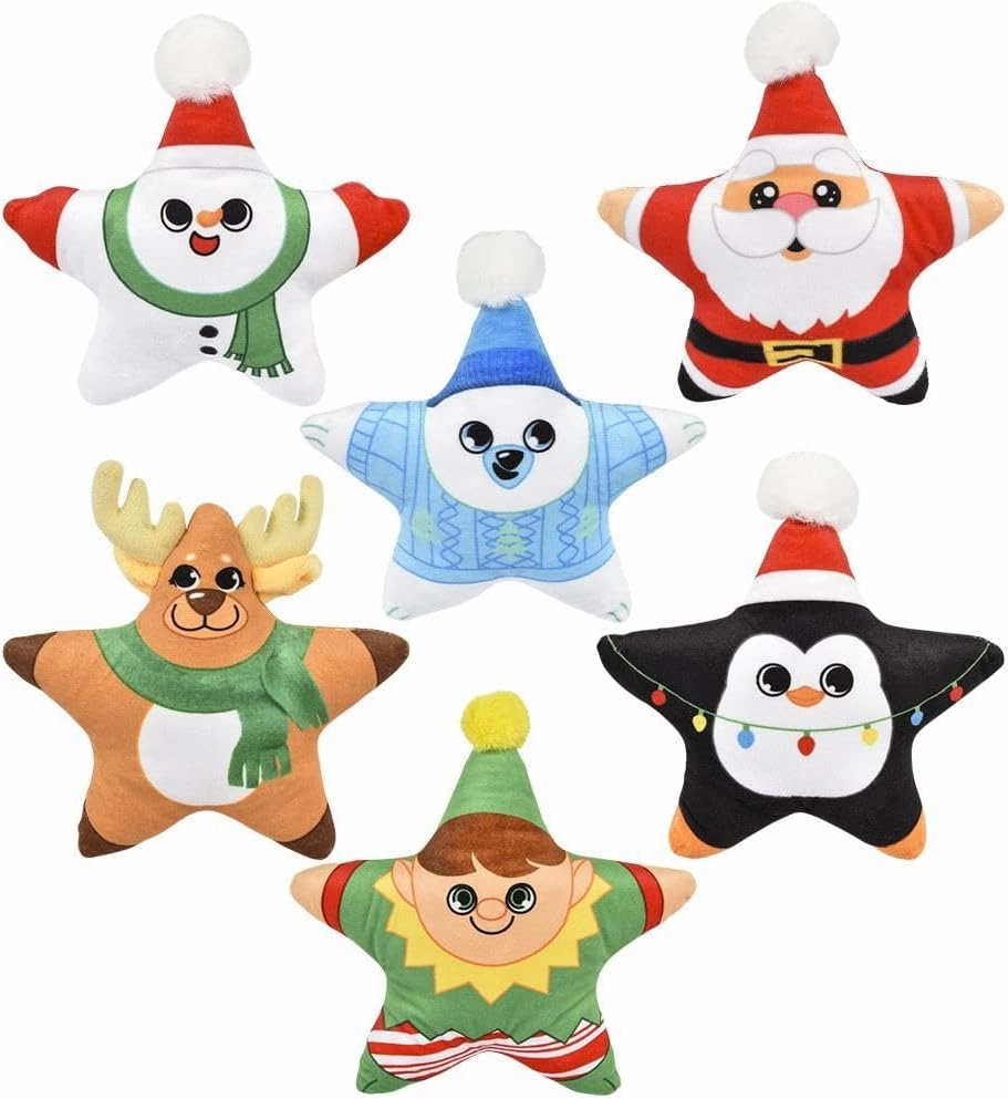 Forest & Twelfth Christmas Star Plush Stuffed Toy Set of 6 Christmas Plush Stuffies Includes Santa Claus Plush, Snowman Plush, Reindeer, Polar Bear, etc, Soft Christmas Stuffed Animals Set, 6 Pack