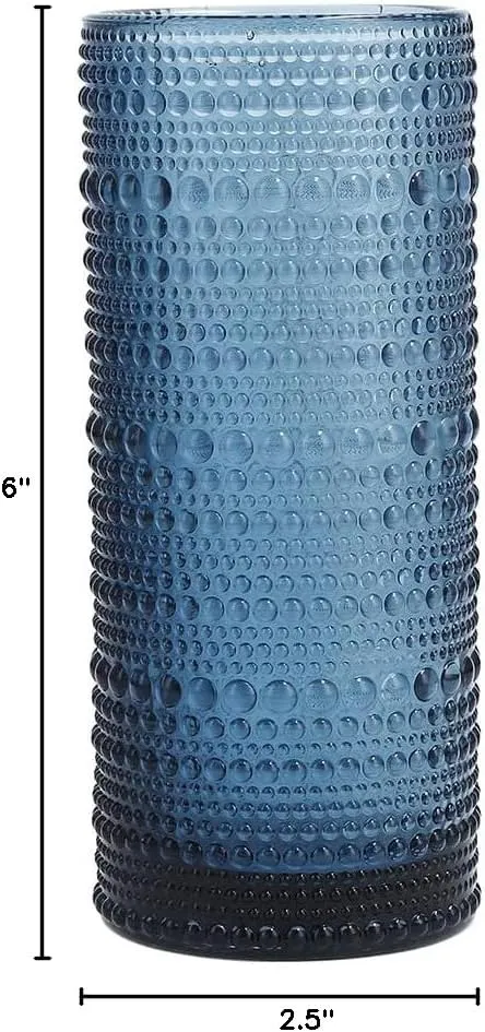 Fortessa Jupiter Beaded Hobnail Glass, 11 Ounce Collins/High Ball (Set of 6), Cornflower Blue