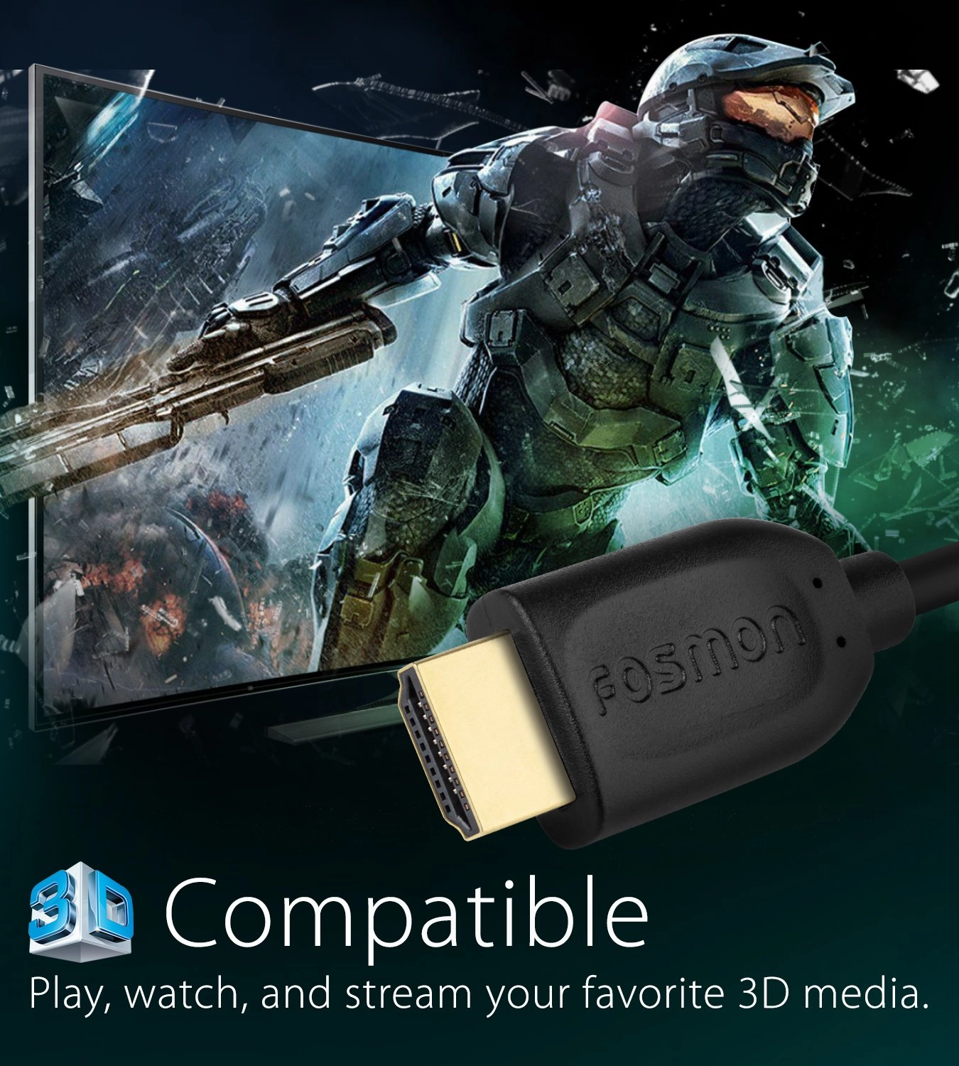 Fosmon 4K HDMI Cable 25FT/7.5M, HDMI 2.0 Cable 4K@60Hz/2160p Support 18Gbps, HDCP, 3D, ARC, Dolby TrueHD, 30AWG Compatible with UHD TV, PC Monitor, Console, PS4, PS5, Xbox 360/One/X/S, Nintendo Switch