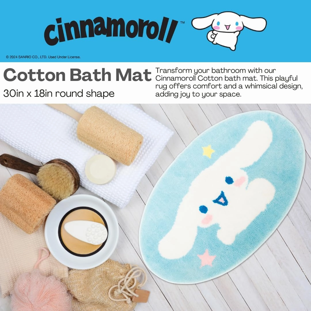 Franco Collectibles Cinnamoroll Cotton Non Slip Plush Bathroom Mat Rug (Officially Licensed Product)