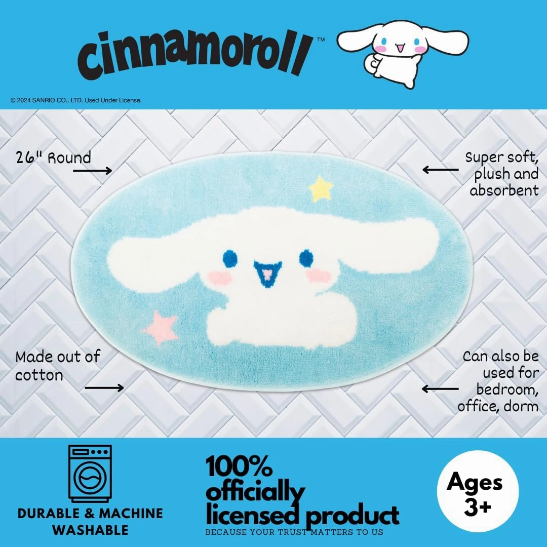 Franco Collectibles Cinnamoroll Cotton Non Slip Plush Bathroom Mat Rug (Officially Licensed Product)
