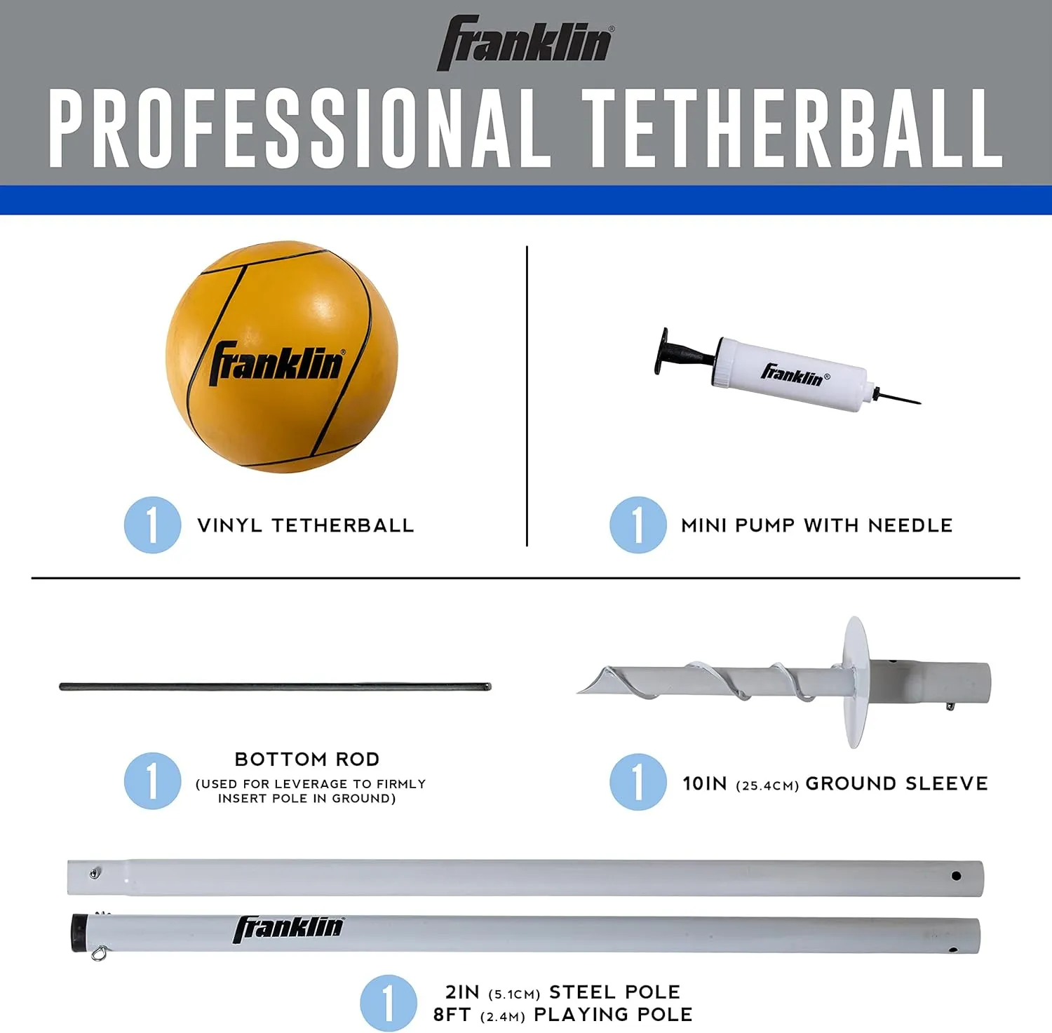 Franklin Sports Tetherball - Tetherball Ball, Rope and Pole Set - Portable Steel Tetherball Set with Easy Assembly - Classic Outdoor Game