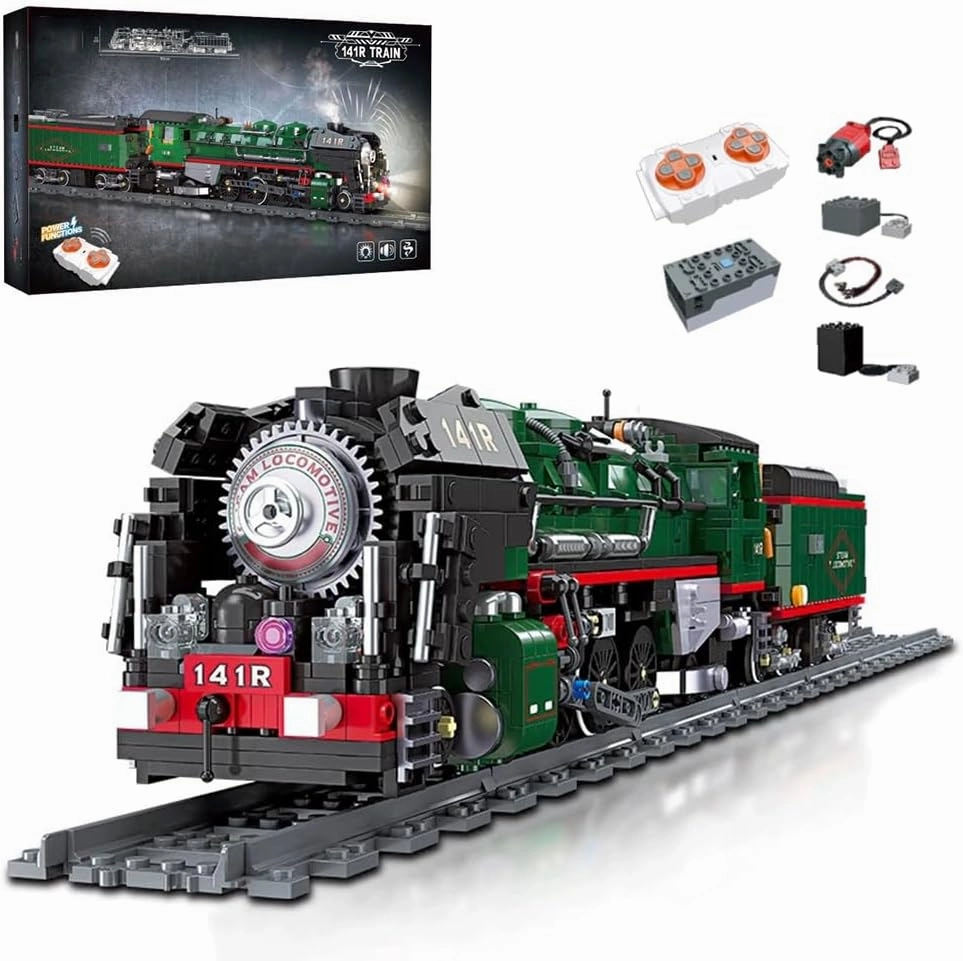 French 141R Steam Locomotive Building Bricks Set -Retro Steam Train Building Toy Sets Large Locomotives Display Toy with Train Tracks for Adults (1782 PCS)
