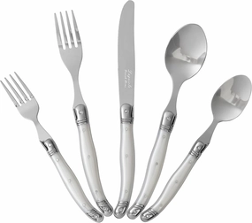French Home Laguiole 20 Piece Flatware Set – Stainless Steel Flatware Set for 4 – Luxurious Pearl White Utensil Set with Knives, Spoons and Forks