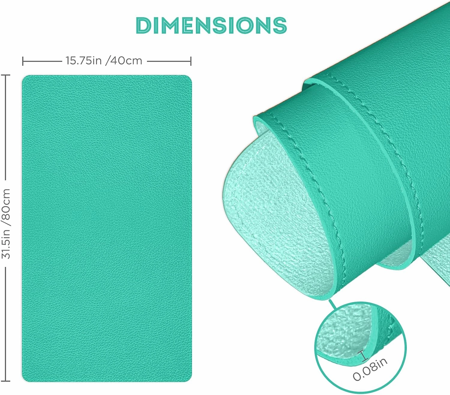 FTC PU Leather Desk Pad and Blotter, Non-Slip Flannelette Base, Stitched, Computer Gaming, Keyboard, Mouse Pad for Home or Office - Turquoise (31.5 x 15.75 Inches)