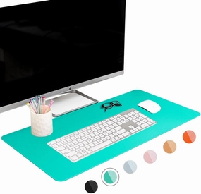 FTC PU Leather Desk Pad and Blotter, Non-Slip Flannelette Base, Stitched, Computer Gaming, Keyboard, Mouse Pad for Home or Office - Turquoise (31.5 x 15.75 Inches)