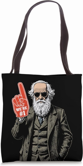 Funny Charles Darwin Foam Finger Number One In Evolution Tote Bag