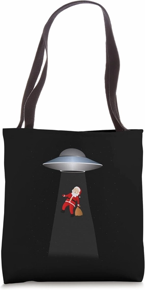 Funny UFO Abducting Santa Christmas Rooftop Xmas Tote Bag