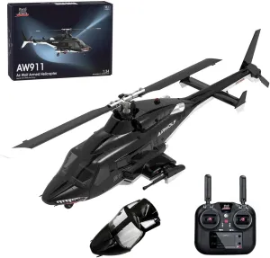 FunXylophy AW-911 RC Helicopter with GPS, 1/34 Scale 2.4G 9CH Flybarless RC Helicopter Model with 3D Stunt and GPS Smart Flight Modes, Replaceable Nose Accessories, Gift for Adult (RTF Version)