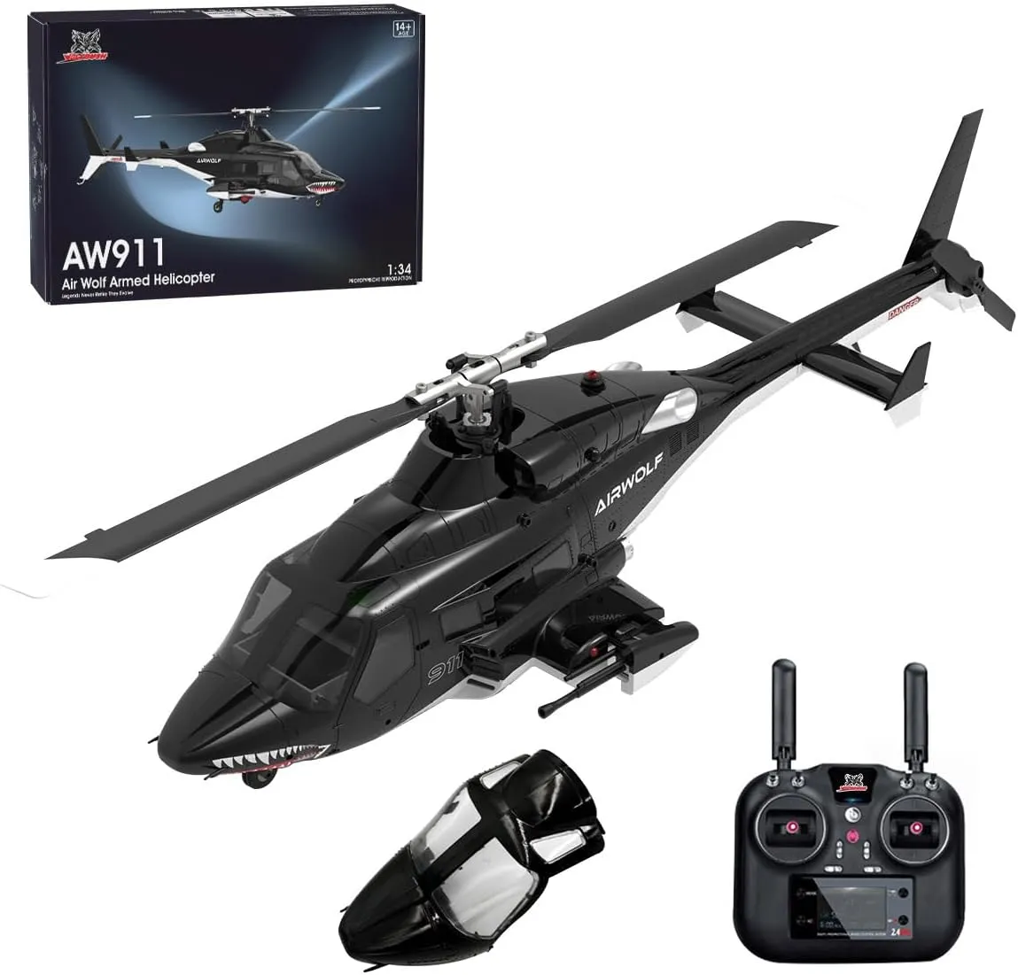 FunXylophy AW-911 RC Helicopter with GPS, 1/34 Scale 2.4G 9CH Flybarless RC Helicopter Model with 3D Stunt and GPS Smart Flight Modes, Replaceable Nose Accessories, Gift for Adult (RTF Version)