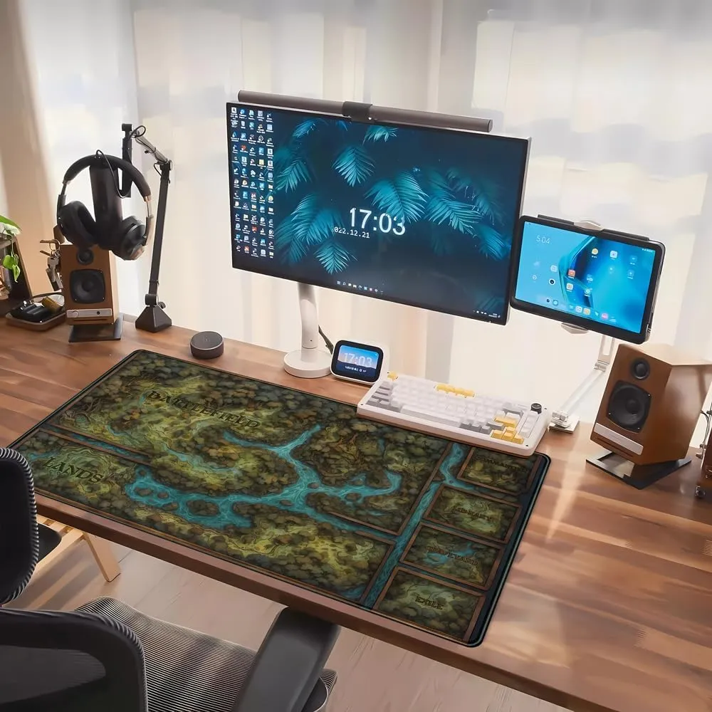 Game Forest Large Mouse Pad XXL Green Map Playmat for MTG Adventure Gaming Deskpad Desk Mat for Keyboard and Mouse Mat with Stitched Edges Anti-Slip Funny Desk Pad, 31.5 X 15.8 in