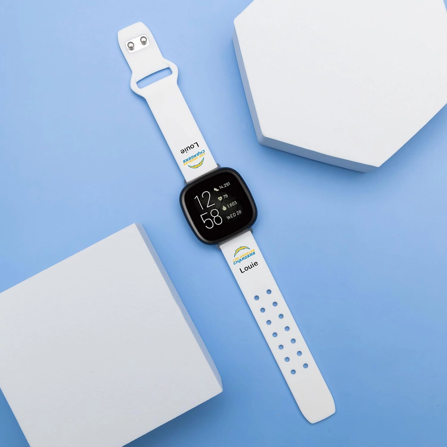 Game Time Los Angeles Chargers Custom Name HD Watch Band Compatible with Fitbit Versa 3 and Sense