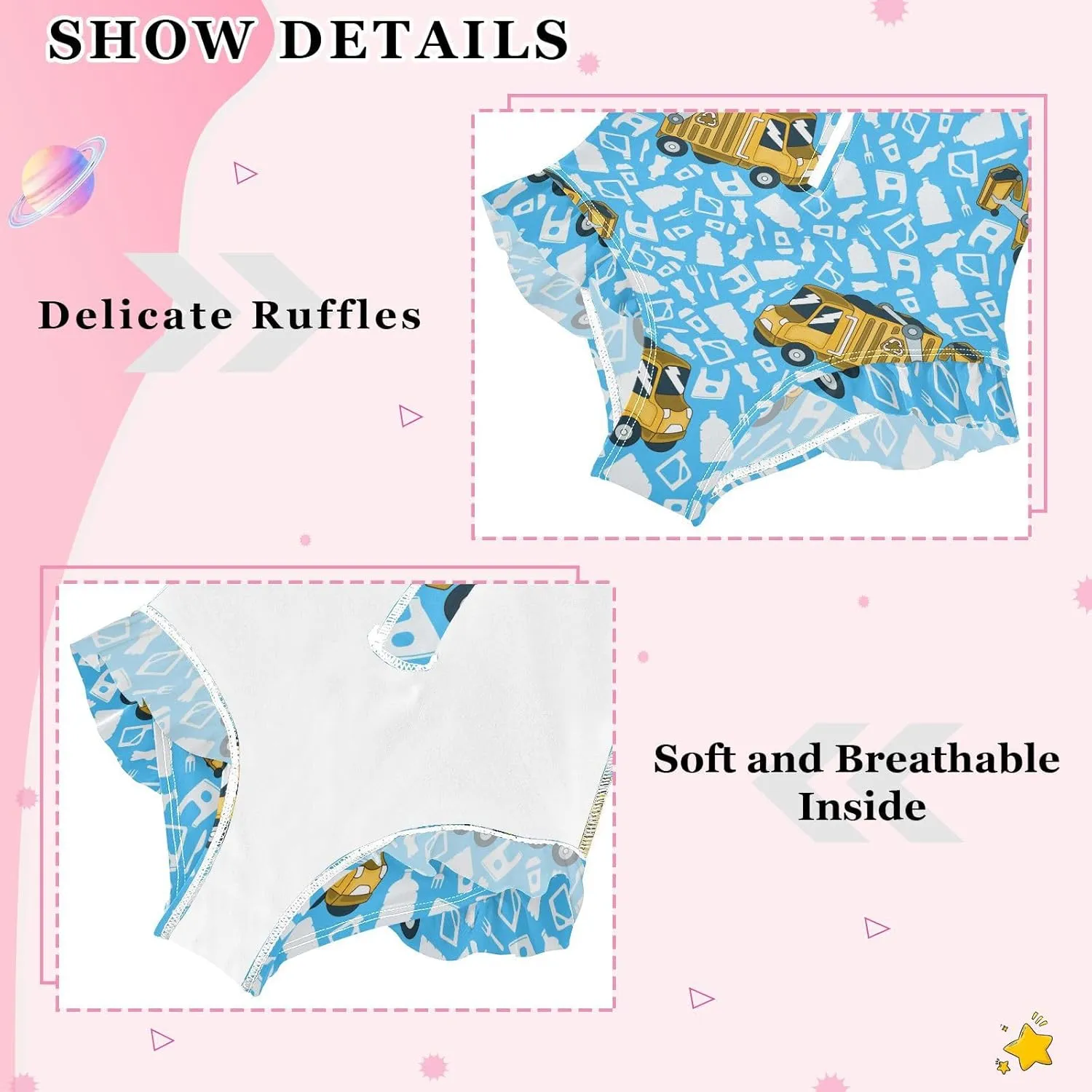 Garbage Truck Girls Swimsuit One Piece Rash Guard Girls' Swimwear Long Sleeve Swimsuits for Girl Size 3-12T