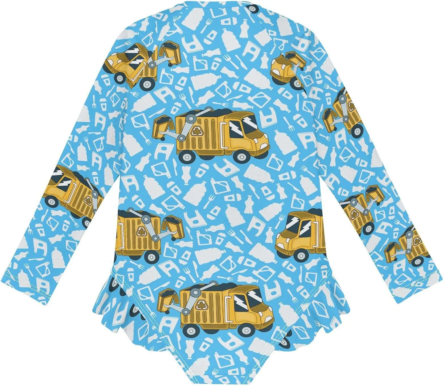 Garbage Truck Girls Swimsuit One Piece Rash Guard Girls' Swimwear Long Sleeve Swimsuits for Girl Size 3-12T