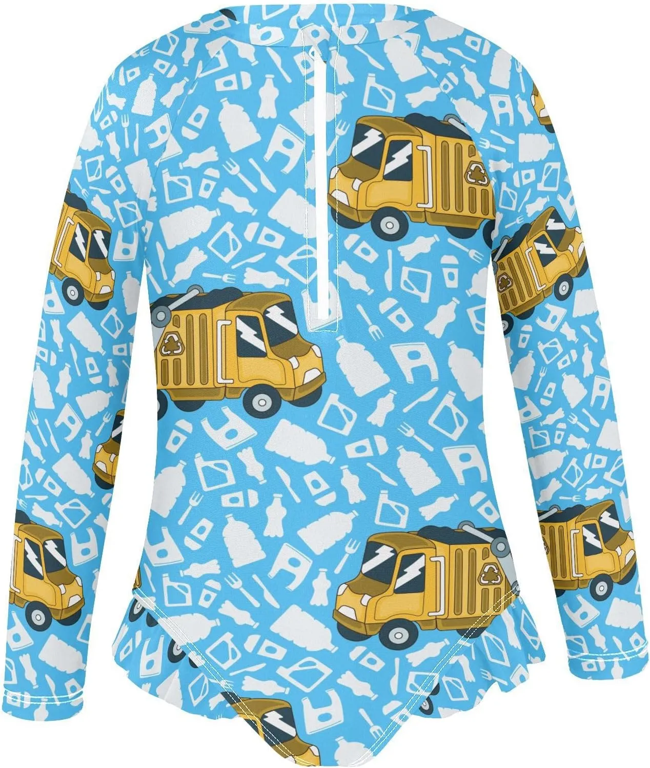 Garbage Truck Girls Swimsuit One Piece Rash Guard Girls' Swimwear Long Sleeve Swimsuits for Girl Size 3-12T