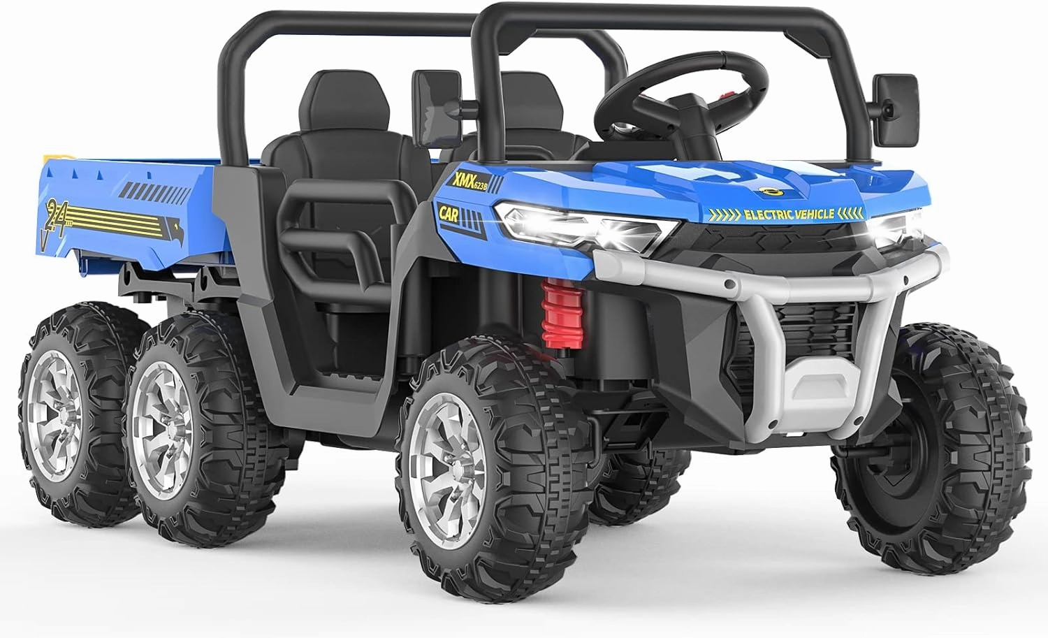 Garvee 24V Electric Ride On Dump Truck for Kids - 2-Seater 4WD 6 Wheels Remote Control Car with Dump Bed | ASTM Certified Kids Ride-On Toy Truck w/Parent Control & Music