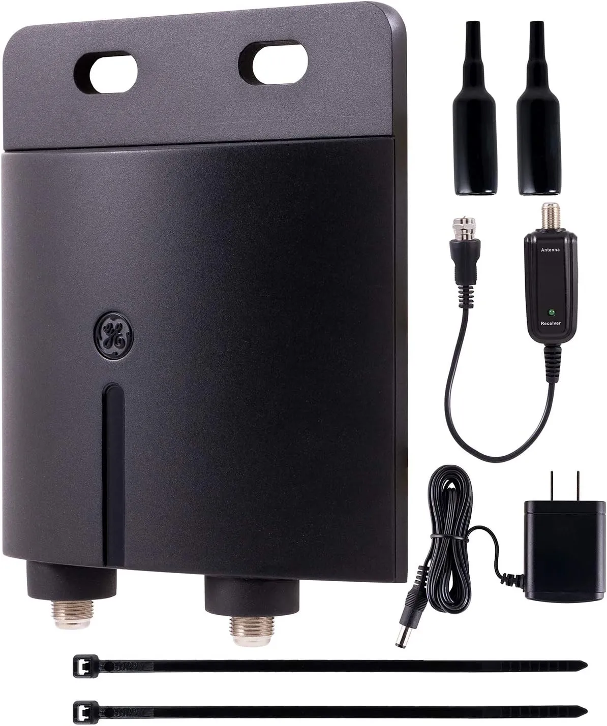 GE Pro Outdoor Antenna Amplifier, Low Noise Antenna Signal Booster, Clears Up Pixelated Low-Strength Channels, Supports HD Smart TV VHF UHF – 42179