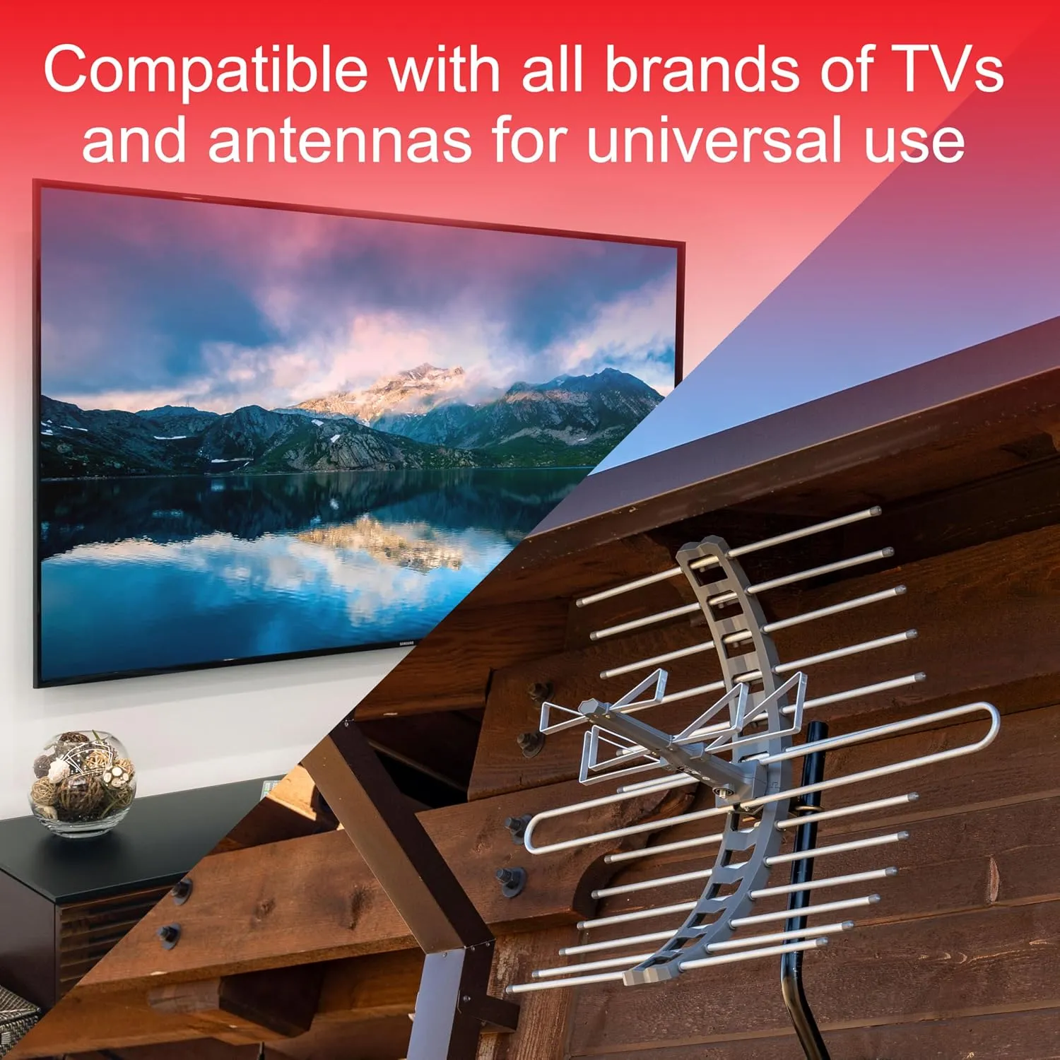 GE Pro Outdoor Antenna Amplifier, Low Noise Antenna Signal Booster, Clears Up Pixelated Low-Strength Channels, Supports HD Smart TV VHF UHF – 42179