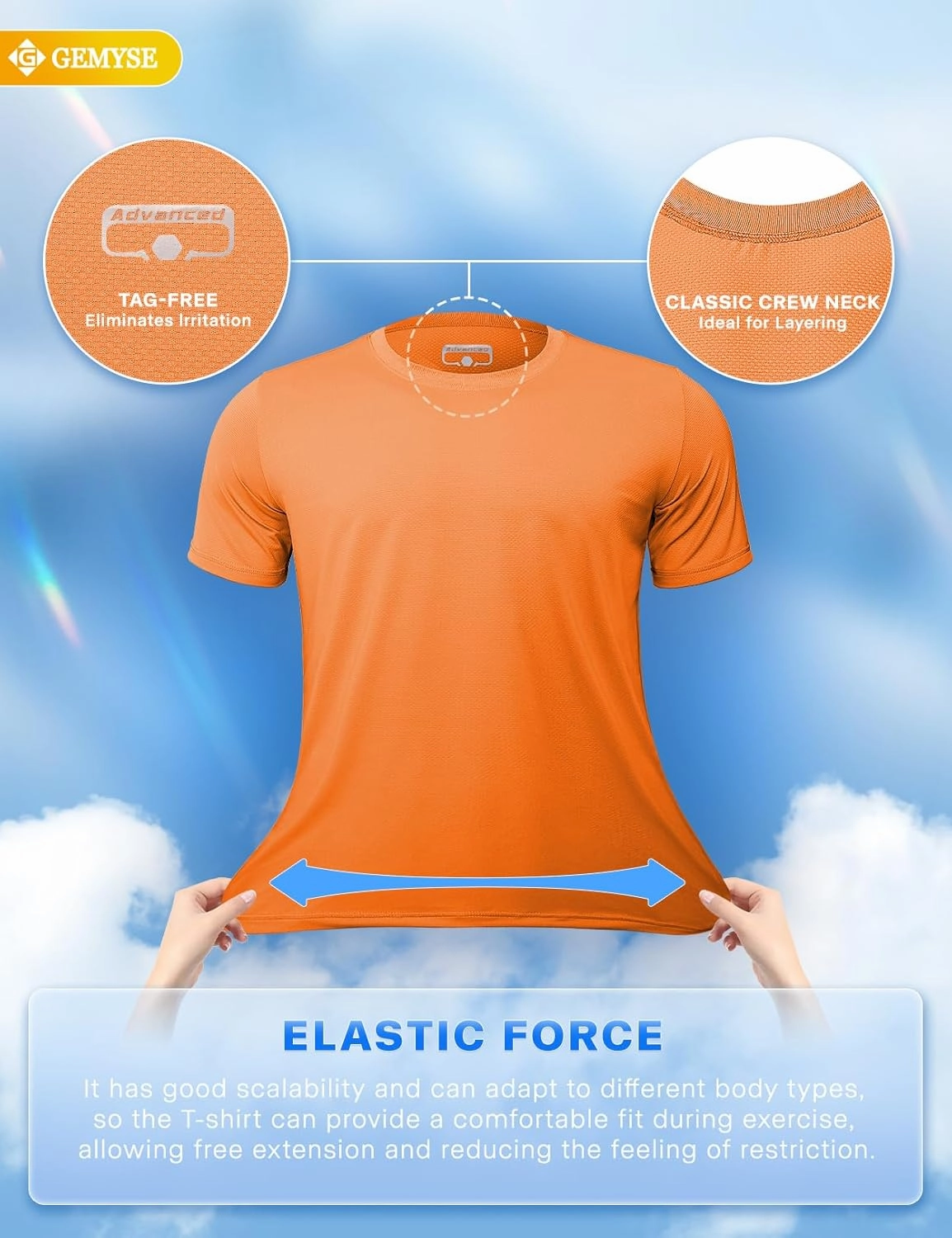 GEMYSE Men's Running Short Sleeve Shirt Sun Protection Quick Dry Moisture Wicking T-Shirts UPF 50  for Workout