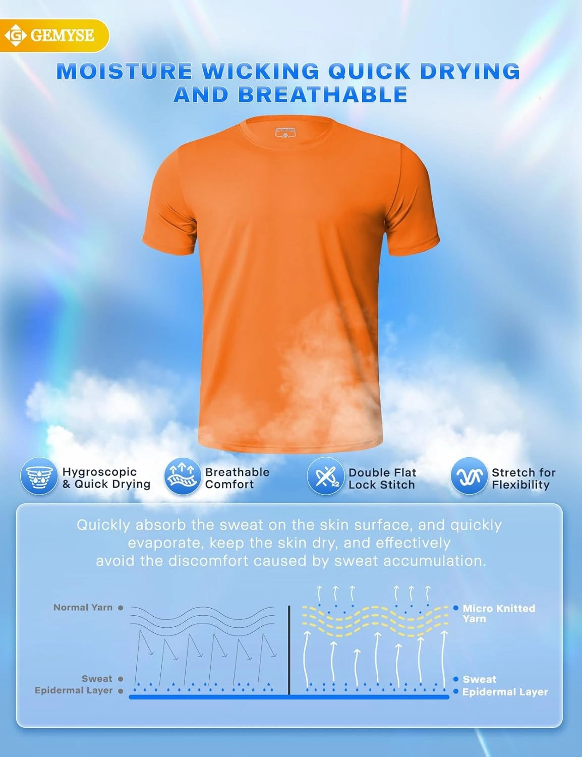 GEMYSE Men's Running Short Sleeve Shirt Sun Protection Quick Dry Moisture Wicking T-Shirts UPF 50  for Workout