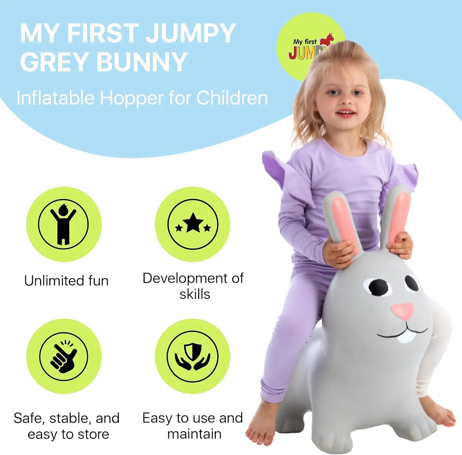 GERARDO'S Jumpy Toddler Bouncer - Animal Bouncy Bunny for Kids - Ride On Bouncy Animals for Toddlers 1-3 - Inflatable Hopper Toys for 1   Year Old Girl or Boy - Indoor and Outdoor Birthday Gifts