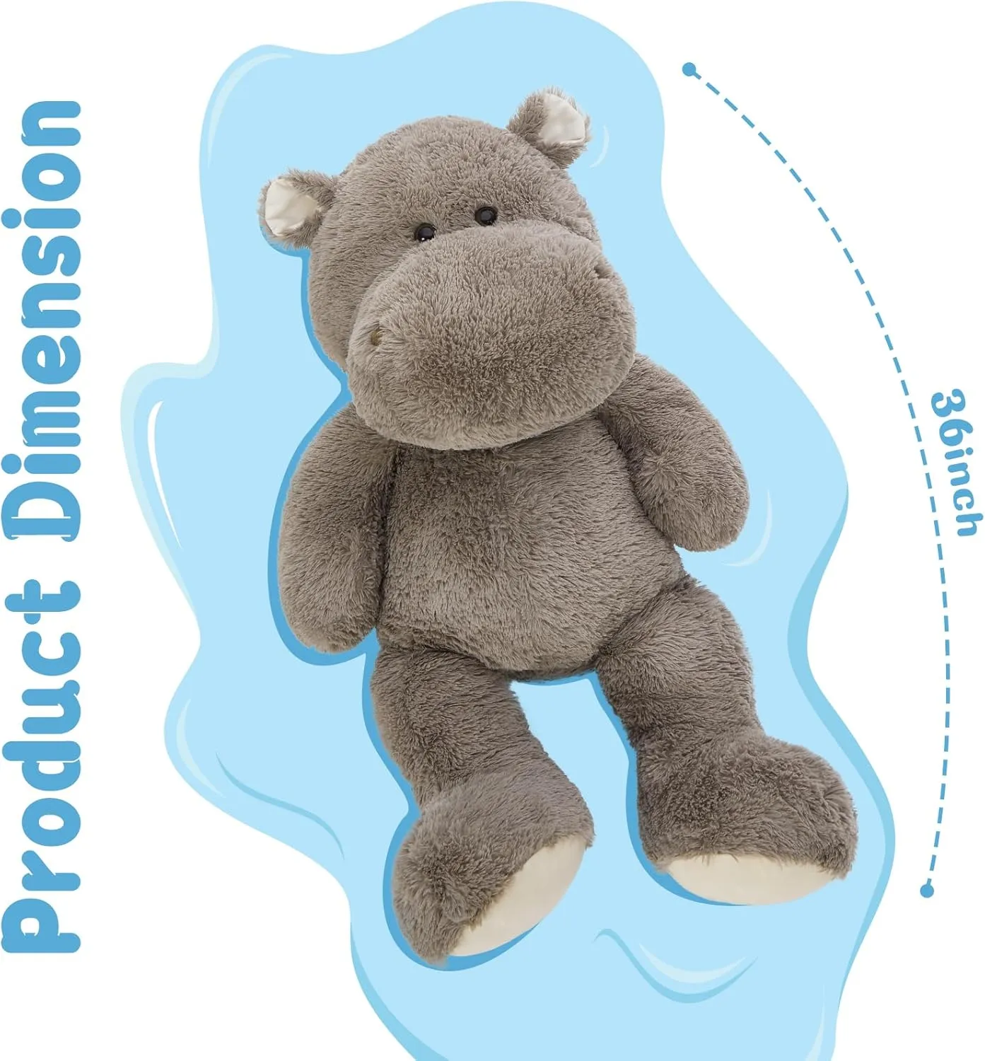 Giant Humongous Hippo Stuffed Animal, 36" Oversized Plush, Soft Hug Cute Jumbo Hippo Toy Plush Gift for Kids, Gray