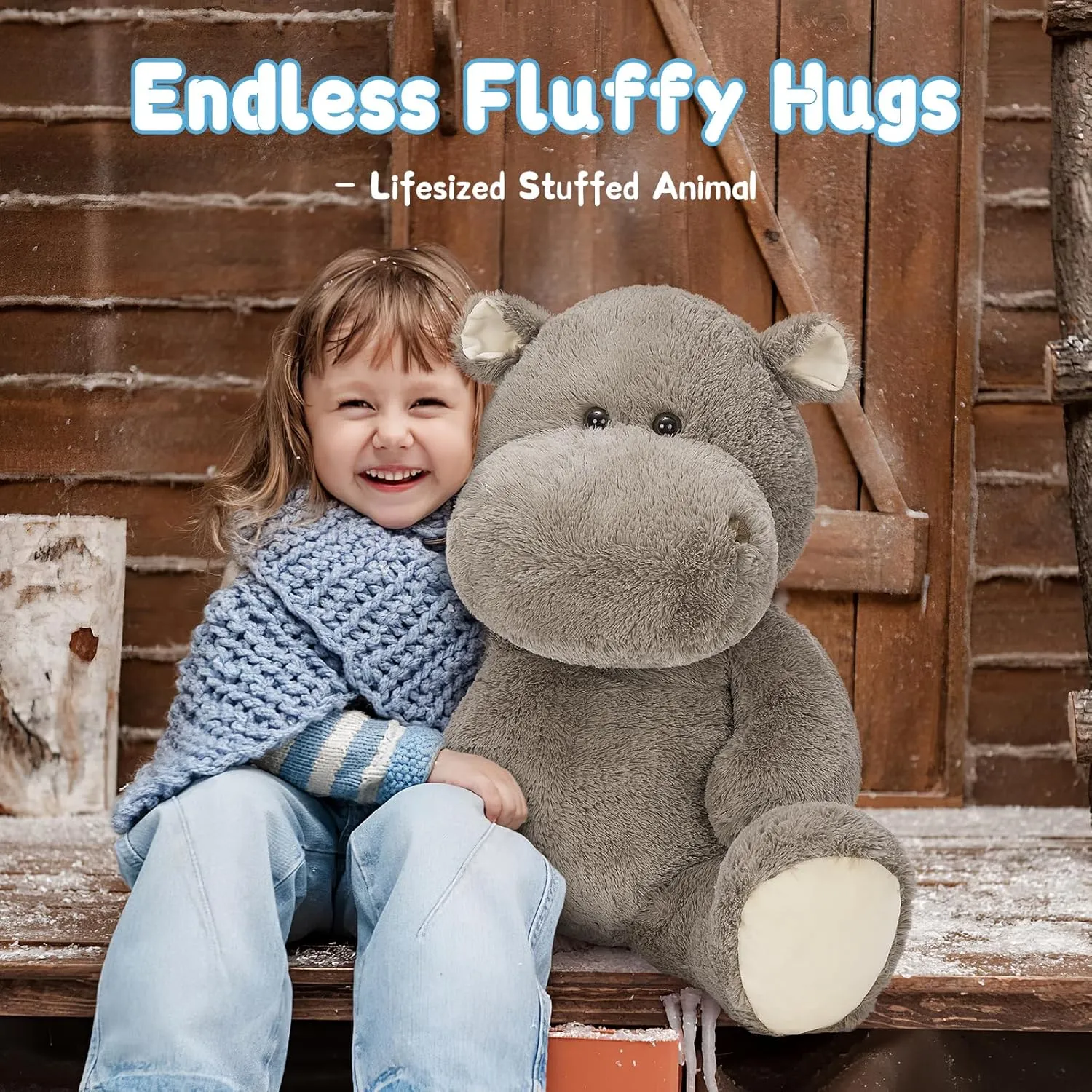 Giant Humongous Hippo Stuffed Animal, 36" Oversized Plush, Soft Hug Cute Jumbo Hippo Toy Plush Gift for Kids, Gray