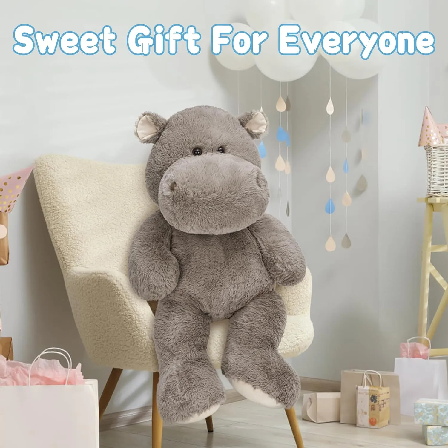Giant Humongous Hippo Stuffed Animal, 36" Oversized Plush, Soft Hug Cute Jumbo Hippo Toy Plush Gift for Kids, Gray