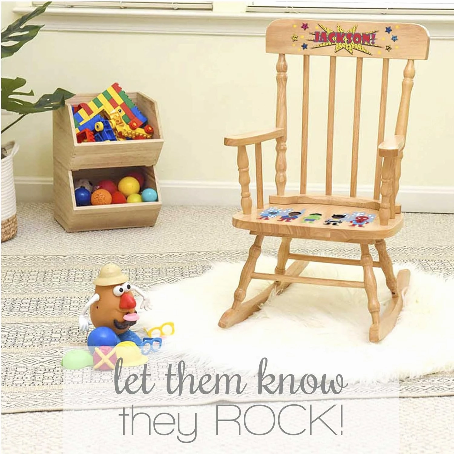 Girl's Personalized White Wood Rocking Chair Toddler Baby Gift (Classic Bunny)