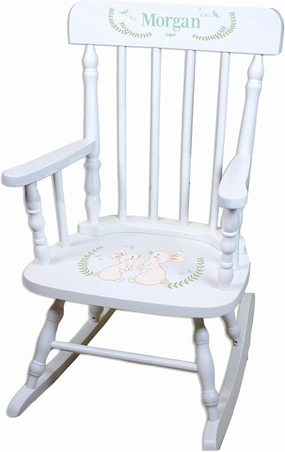 Girl's Personalized White Wood Rocking Chair Toddler Baby Gift (Classic Bunny)