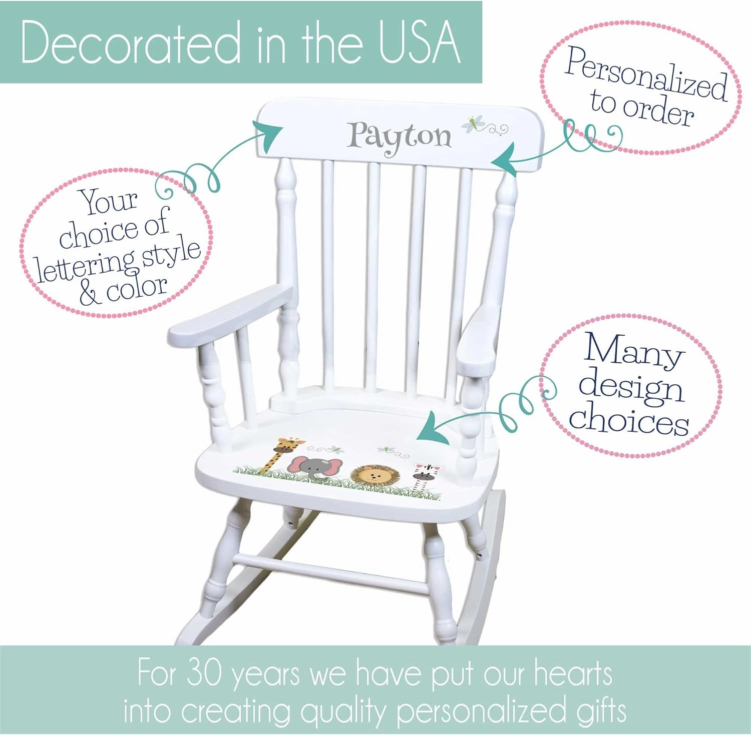 Girl's Personalized White Wood Rocking Chair Toddler Baby Gift (Classic Bunny)