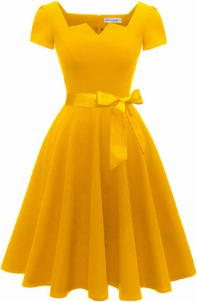 Girstunm Women's Classic Tea Dress Short Sleeve Swing Cocktail Party Dresses with Pockets