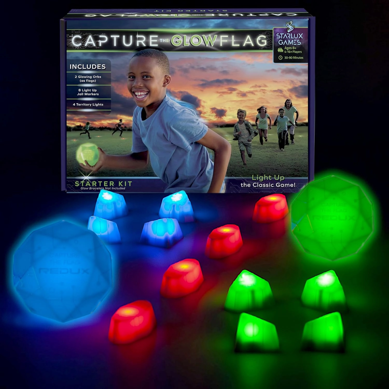Glow in The Dark Capture The Flag - Starter Set | Ages 8  | Outdoor Games for Kids 8-12  | Glow in The Dark Outdoor Toys | 8-12 Year Old Boy Birthday Gifts | Flag Football & Sports Gifts for Boys