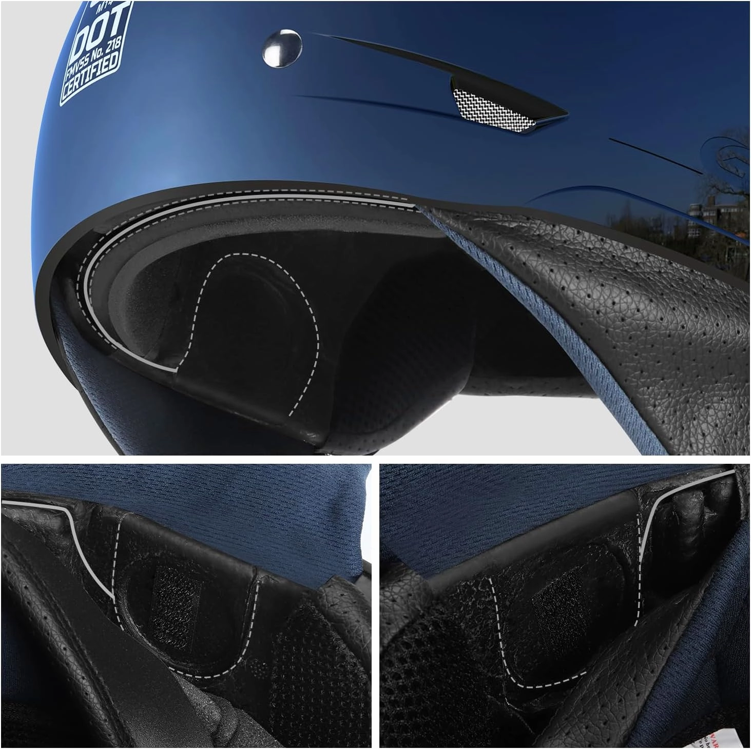 GLX M14 Open Face Motorcycle Helmet - Black, Large - DOT Approved