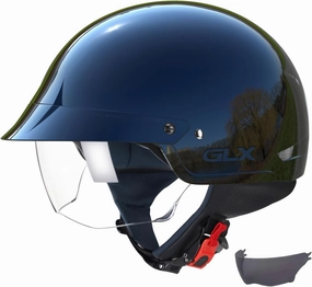 GLX M14 Open Face Motorcycle Helmet - Black, Large - DOT Approved