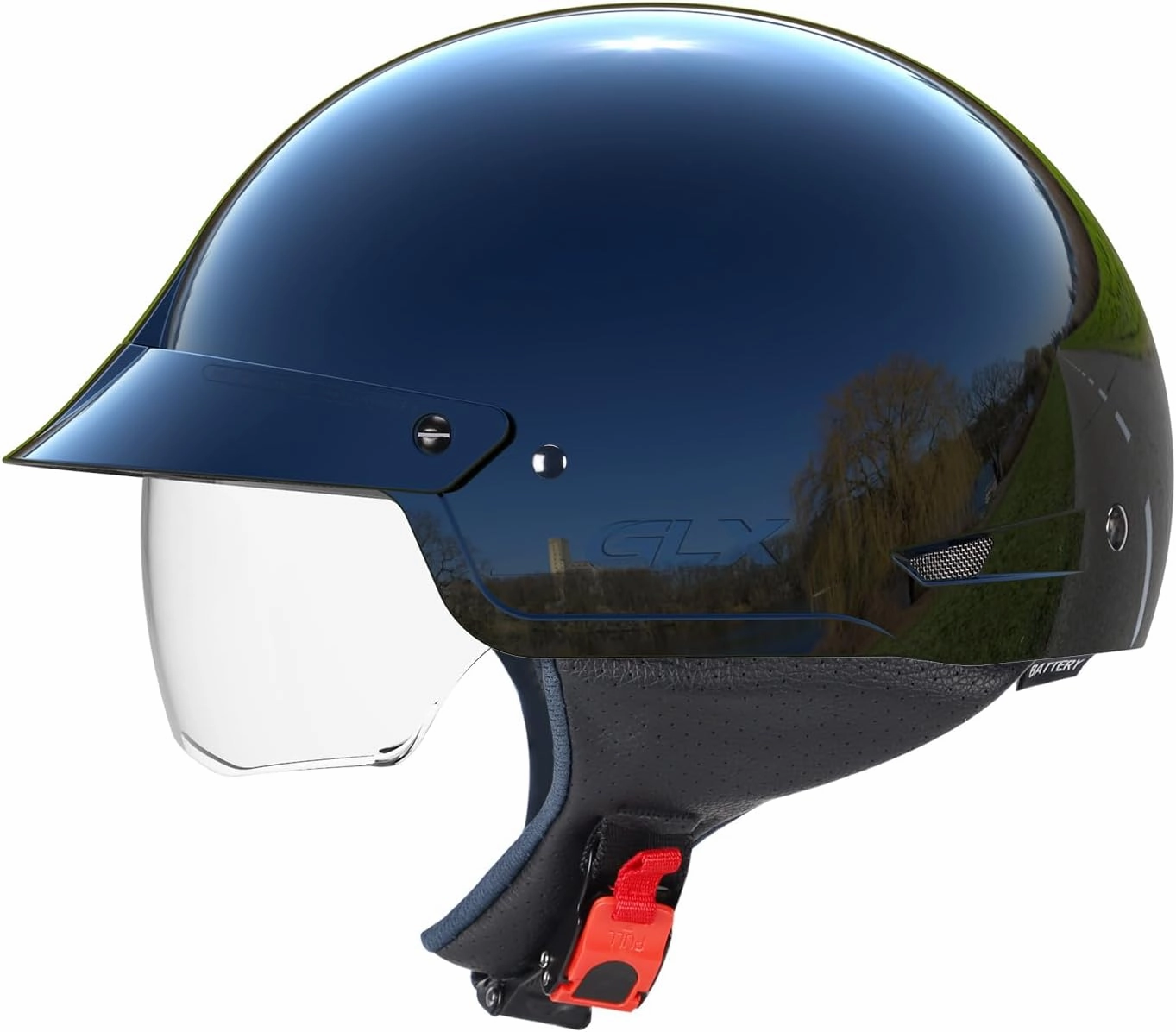 GLX M14 Open Face Motorcycle Helmet - Black, Large - DOT Approved