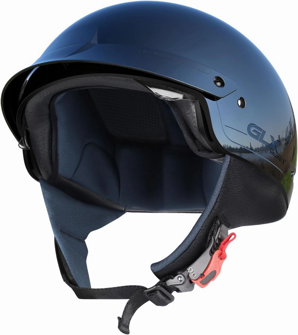 GLX M14 Open Face Motorcycle Helmet - Black, Large - DOT Approved