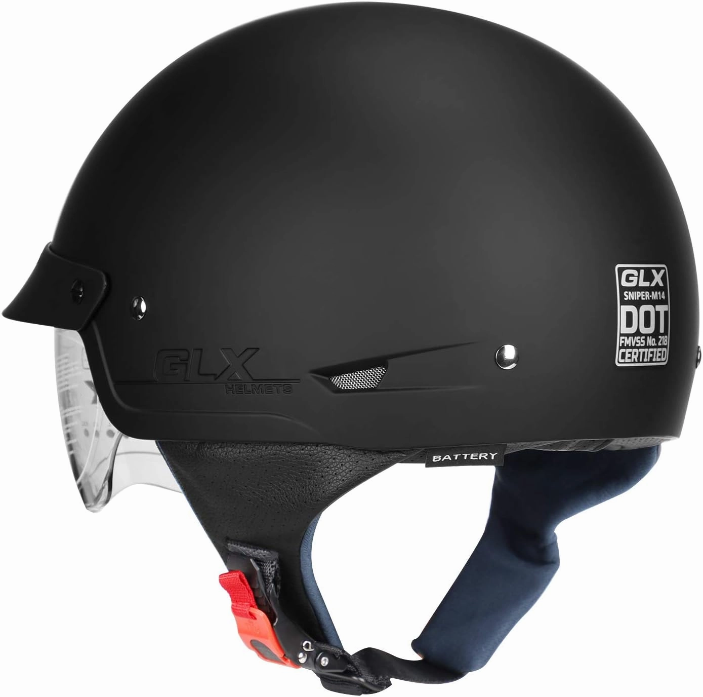 GLX M14 Open Face Motorcycle Helmet - Matte Black, Small - DOT Approved