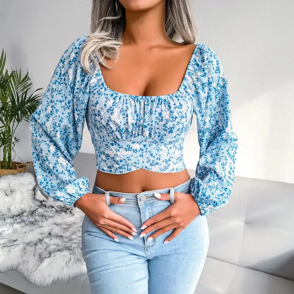 Golden Blossom Cropped Floral Blouse | Multicolor | Weekend Getaway | Lightweight Chiffon