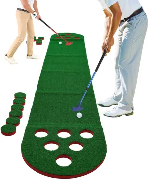 Golf Course Set, Portable Putter Golf Pong with 12 Hole Challenge, Golf Putting Mat for Indoor & Outdoor Use, Complete Set with Clubs and Balls, Tear-Resistant, Waterproof & Wear-Resistant Design
